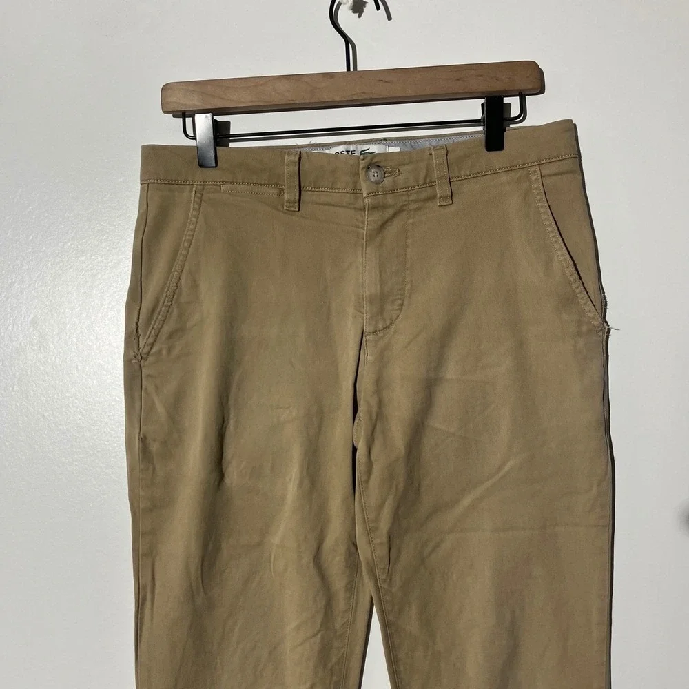 Lacoste Slim Fit Chino Pants Mens 32 Tan Khaki Cotton Twill Trousers - Picture 2 of 8